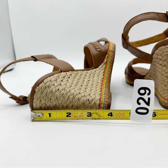 JACK ROGERS Cognac Brown Leather ABBEY Jute Wedge Sandal Colorful Trim Sz‎ 9 - Picture 15 of 15